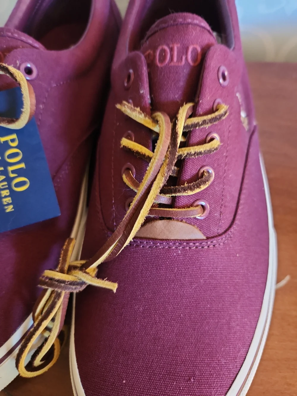 Polo by Ralph Lauren Maroon Canvas Boat Shoes with Tan Laces